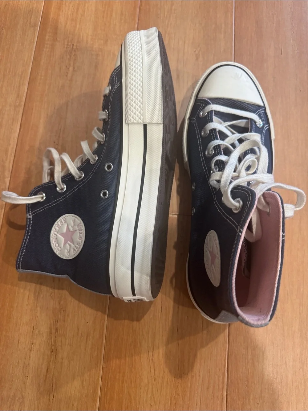 Converse High-Top Sneakers in Navy with Pink Patch